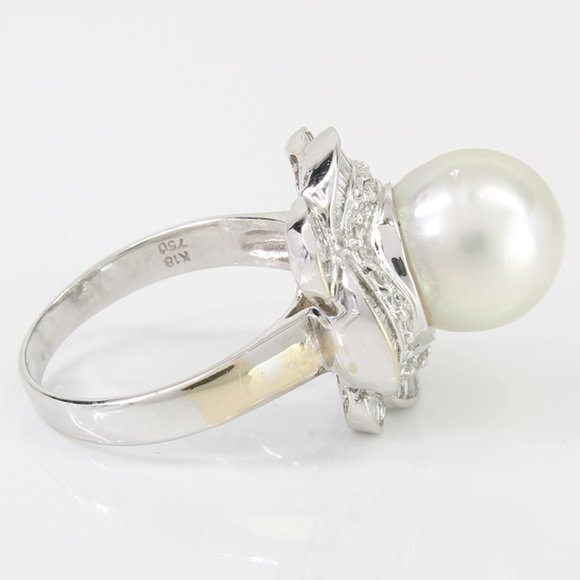 18k White Gold South Sea Cultured Pearl & Diamond Anniversary / Cocktail Ring - Picture 5 of 7